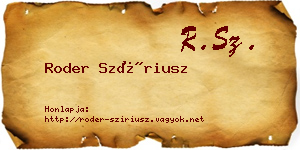 Roder Szíriusz névjegykártya